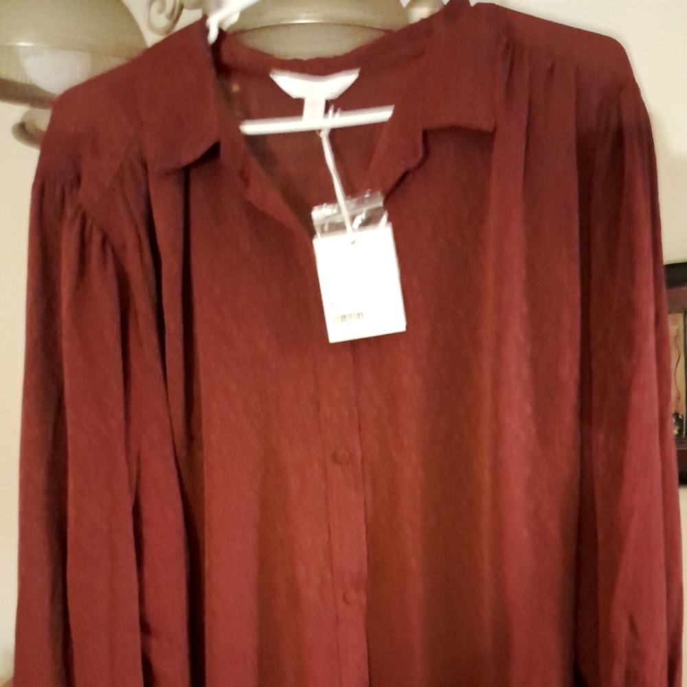 WOMANS PLUS SIZE 3X LONG SLEEVE GOURGEOUS BLOUSE. BUTTON DOWN FRONT & BACK NEW!